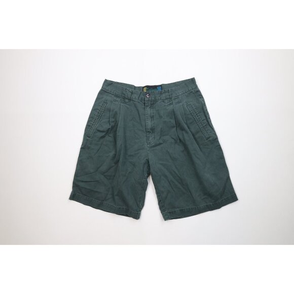 Vintage 90s Streetwear Mens 32 Faded Pleated Golfing Chino Shorts Green Cotton - Picture 1 of 12